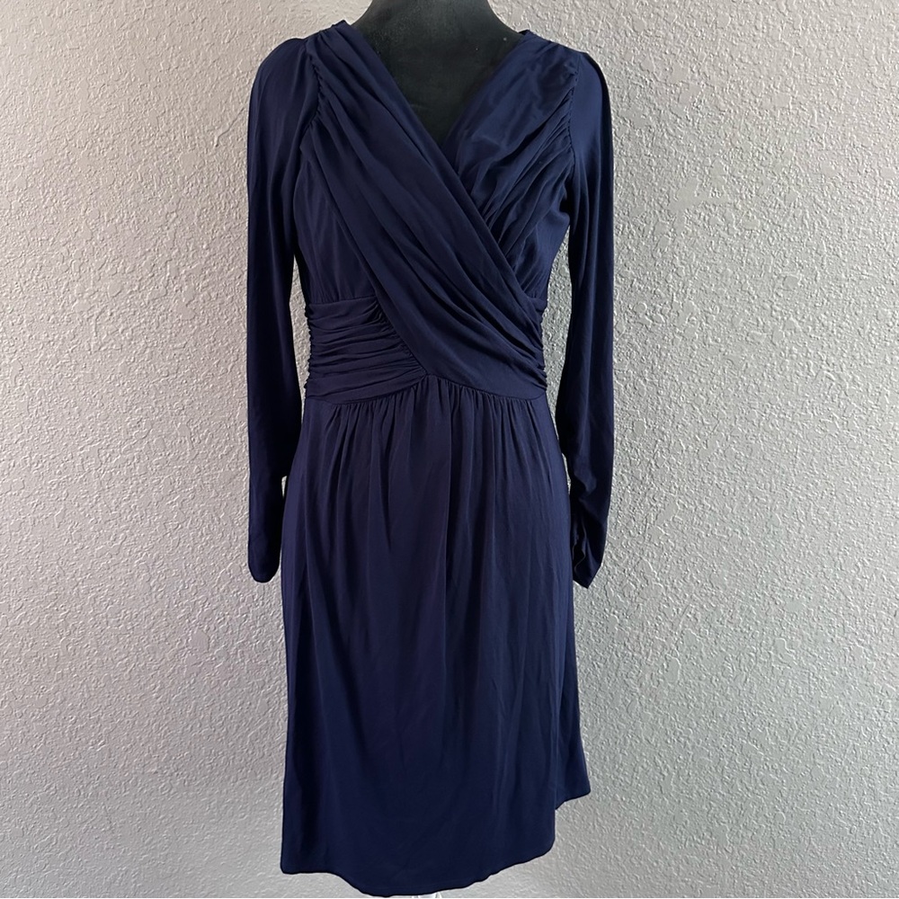 Max Studio Navy Faux Wrap Long Sleeve Dress Size M
